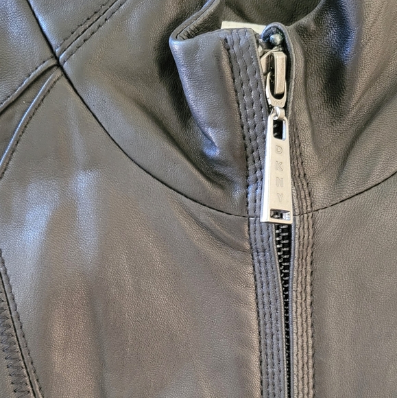 DKNY Leather Jacket Moto Racer Style - Picture 4 of 9